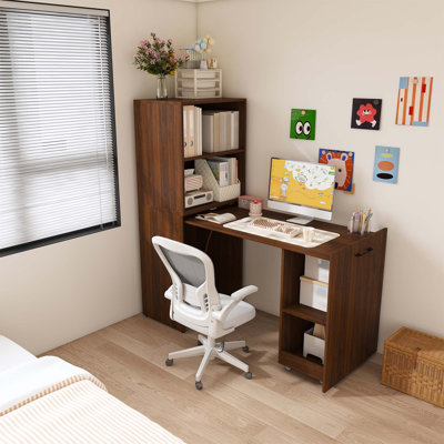 Bureau extensible avec tablettes de rangement et roues mobiles, conception pliable pour petits appartements et bureaux à domicile