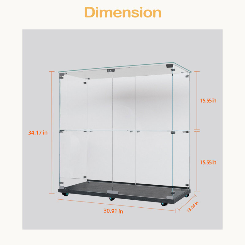 Tempered Glass Display Cabinet,Wine Cabinet,Storage Cabinet,File Cabinet,With Bluetooth LED Light Strip,Lockable Swivel Casters,Suitable For Uneven Ground,Can Be Placed Anywhere