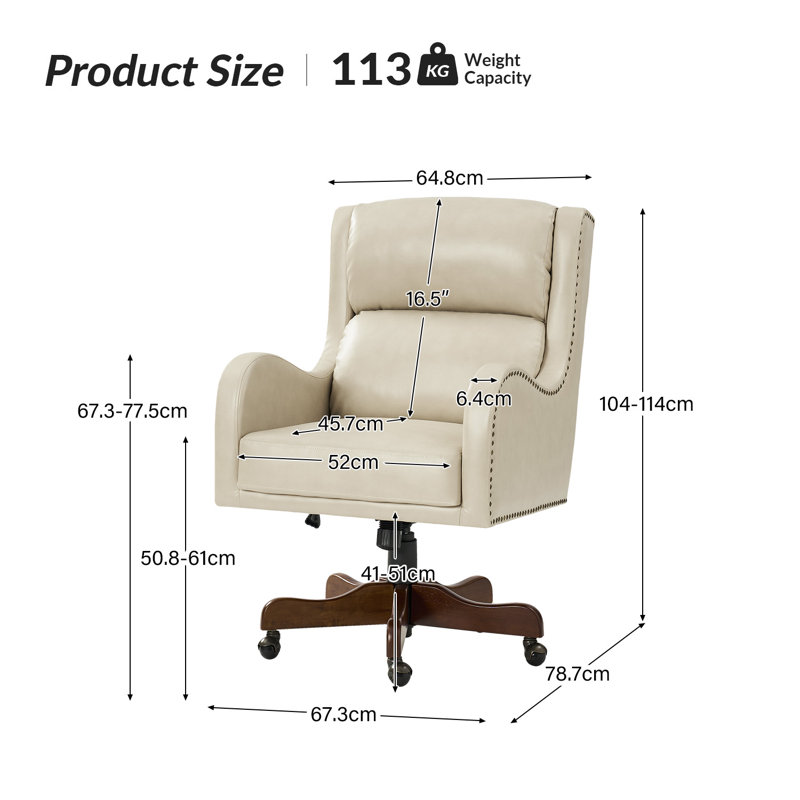Lundgren Transitional Vegan Leather Tilting Executive Chair With Lumbar Support And Solid Base, Beige