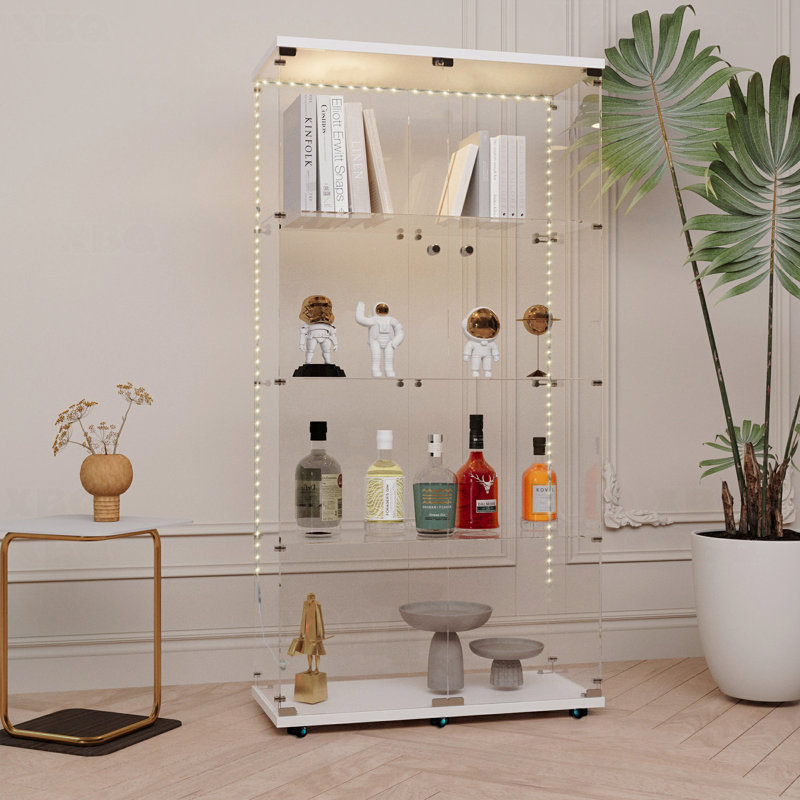 Armoire de rangement en verre trempé, armoire à vin, armoire de rangement, classeur, avec bande lumineuse à DEL Bluetooth