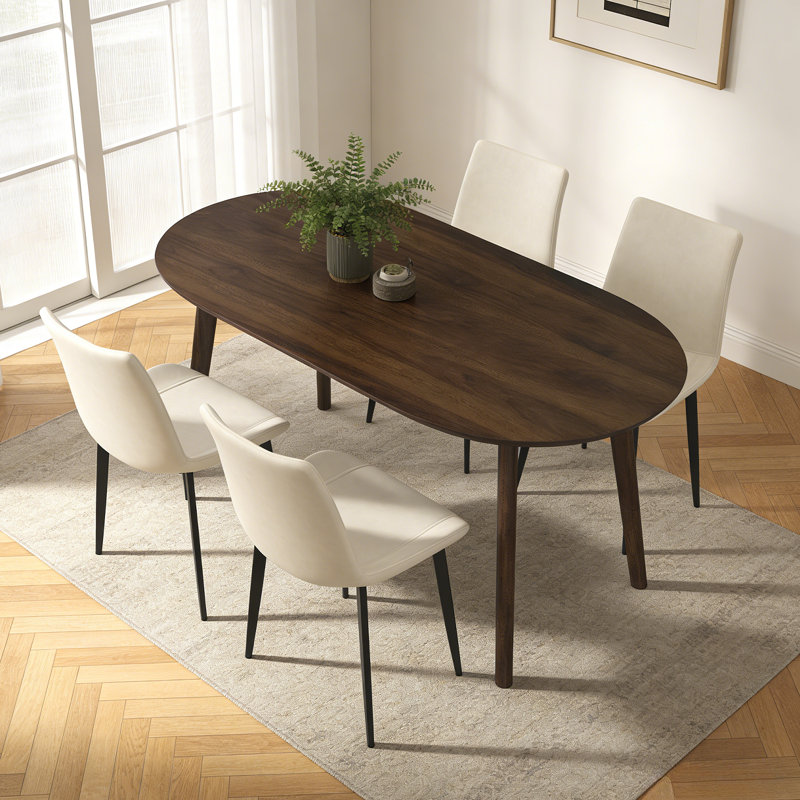 63 Inch Dining Table Set For 4,modern Wood Dining Table,leather Dining Chairs 4,table And Chairs Set Of 4,ideal For Kitchen Dining Room Walnut Color Table + 4 Beige Chairs