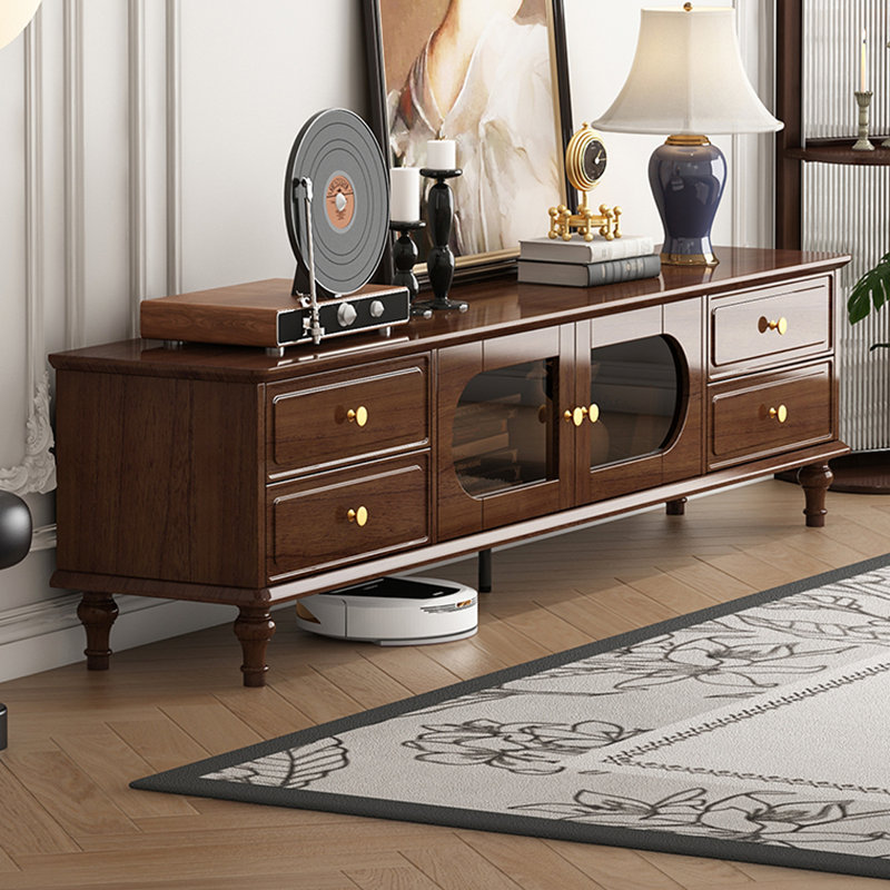 Meuble télé en bois d'hévéa avec armoire et tiroirs, H 17,71 po x L 78,74 po x l 15,75 po
