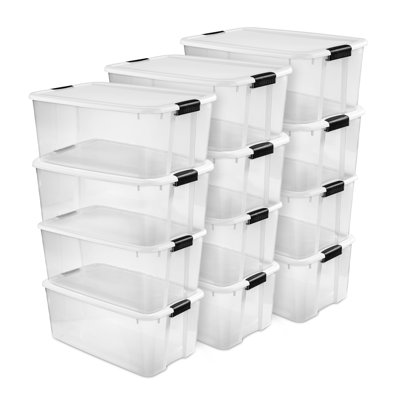 Sterilite Clear Plastic Stackable Storage Bin with White Latch Lid