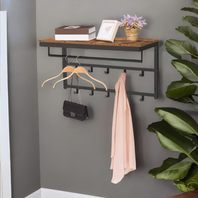 Rustic Industrial Floating Coat Rack with Storage Shelves Entryway Organiser Hallway Living Room