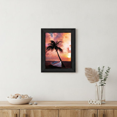 Palmier coucher de soleil noir, impression encadrée