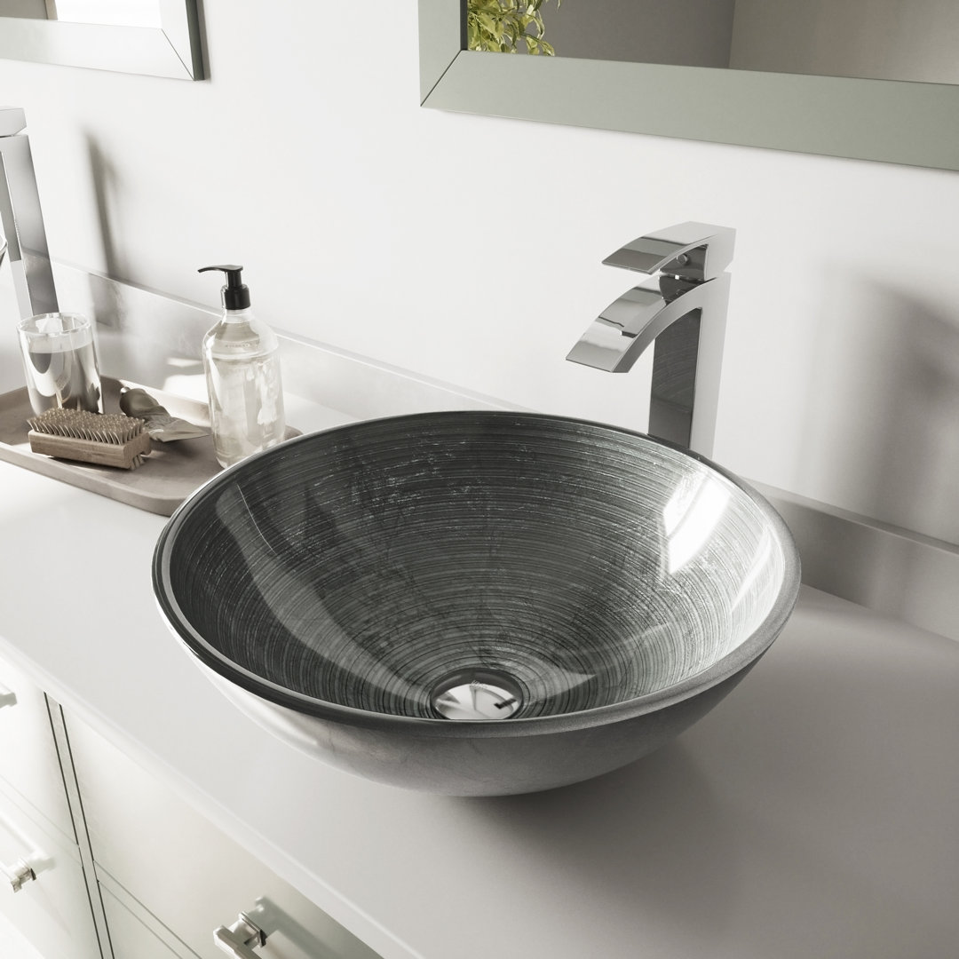 Giovanni Giovanni Round Glass Vessel Bathroom Sink with Faucet VIGO Faucet 