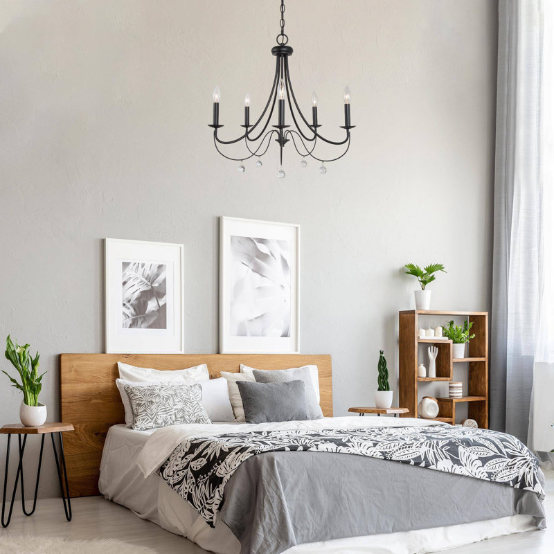 Modern 5-Light Candle Style Empire Chandelier With Crystal Accents