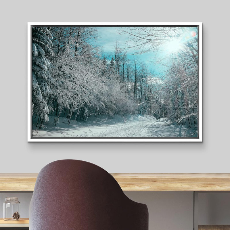 Nature, paysage, pin, forêt, recouvert de neige, sur toile, Cadre blanc, H 24 po x l 36 po x P 1,5 po
