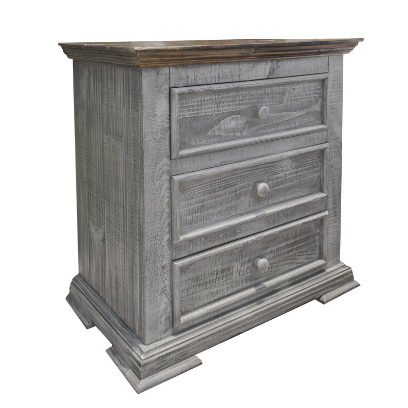 Table de chevet 3 tiroirs Roseland, Gris