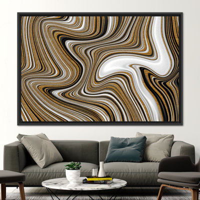 Abstrait, or noir et blanc, œuvre d'art en marbre avec impression d'encre scintillante sur toile
