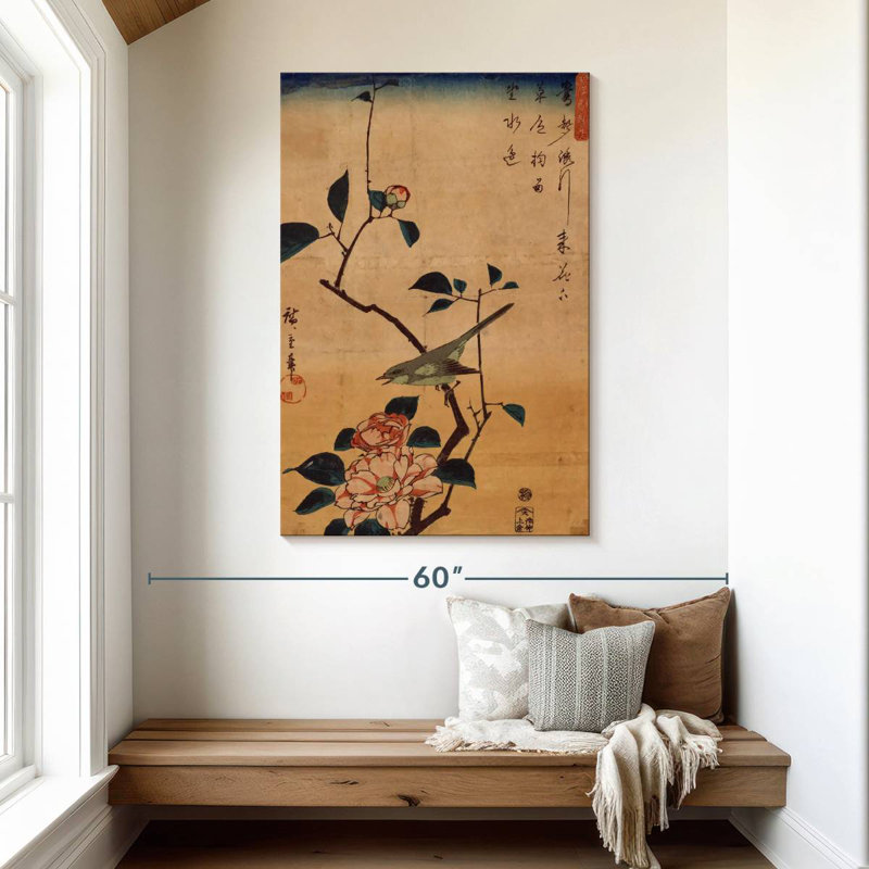 Brampt Ukiyo-E Camellia And Nightingale, 48" H x 32" W