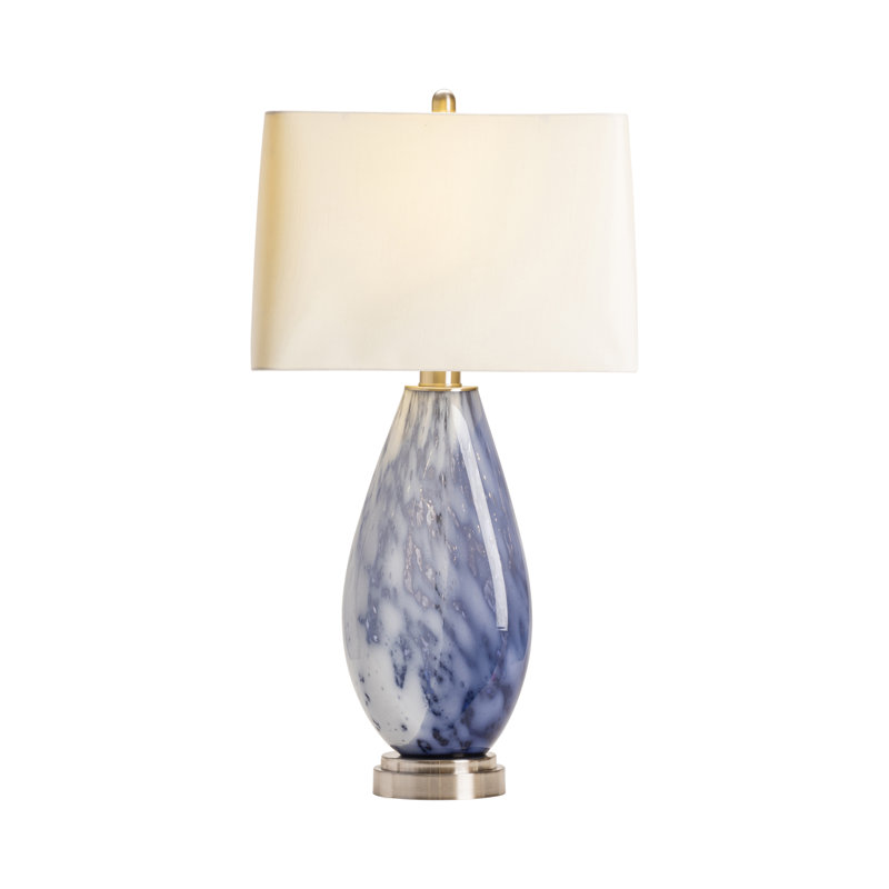 Lampe de table en verre soufflé bleu / blanc