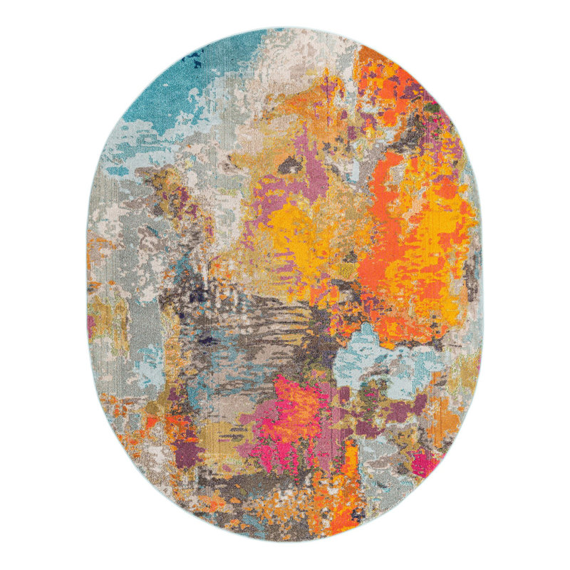 Washable Abstract Indoor Rug, Oval 7'10" x 10'