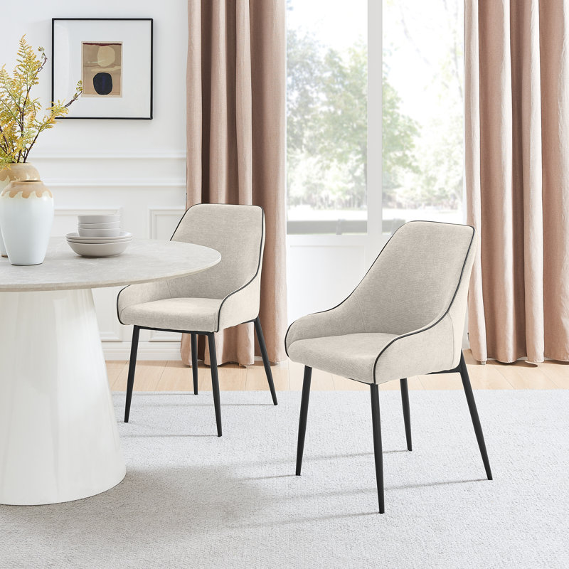 Ophelia Luxury Fabric Upholstered Dining Chair with Metal Legs, Cream