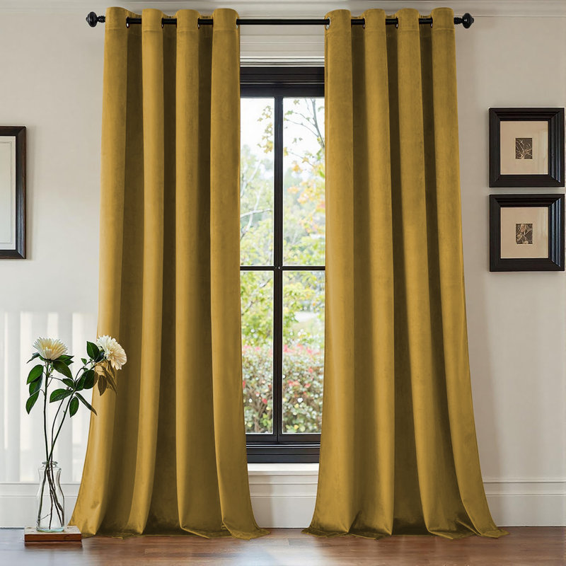 Luxury Crushed Velvet Eyelet sheer Curtain, 167.64cm Width x 228.6cm Drop, Ochre