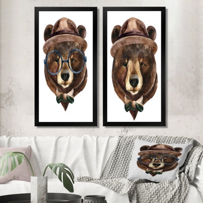 Portrait d'un ours avec lunettes - ensemble de 2 peintures sur toiles