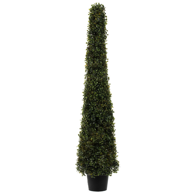 Cône de buis artificiel en pot UV, H 48 po x l 20 po x P 20 po