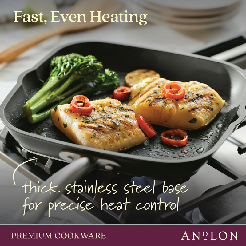 Accolade Forged Hard Anodized Nonstick Induction Square Stovetop Grill / Griddle Pan, 11 Inch, Moonstone