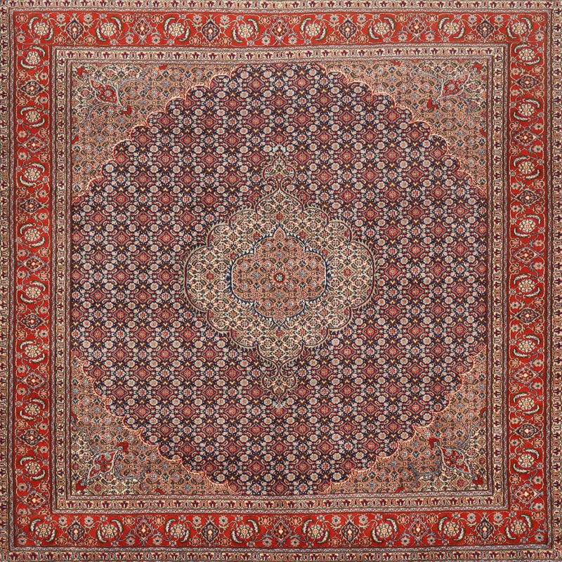 Tapis brun / rouge traditionnel, Rond 5 pi