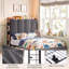 Structure de lit tapissier à DEL pour enfants avec tiroir de rangement, lit plateforme Princess avec tête de lit réglable, taille simple-1154738586