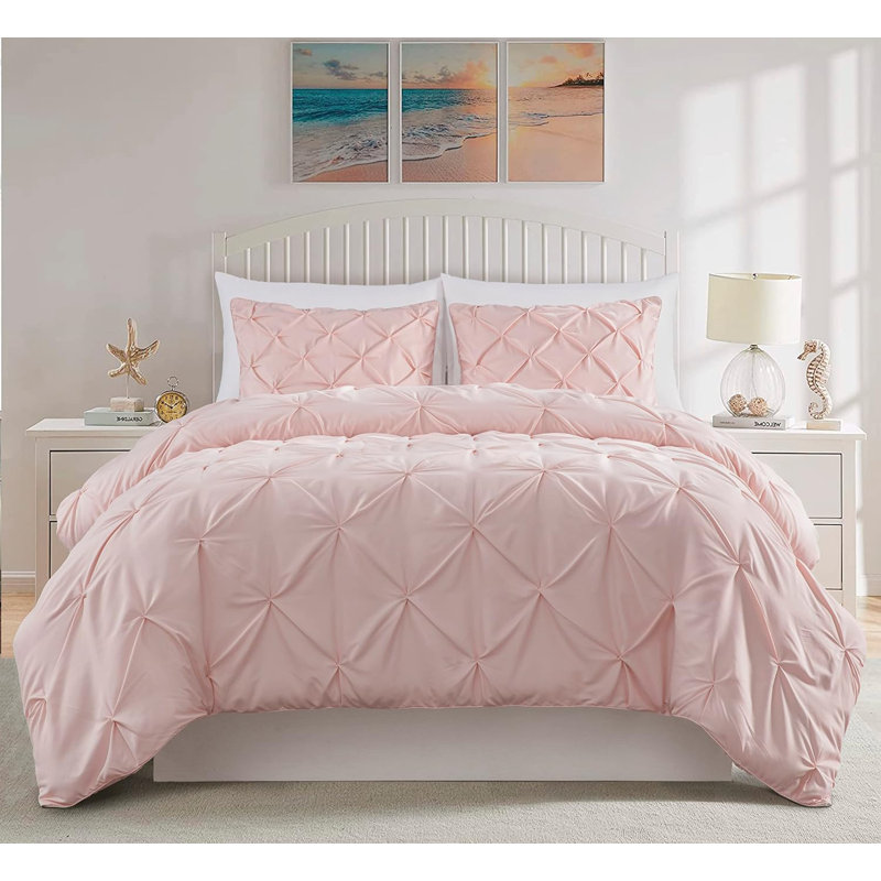 Berlin Pintuck Microfiber 3-Piece Comforter Set, Queen Comforter + 2 Standard Shams, Blush