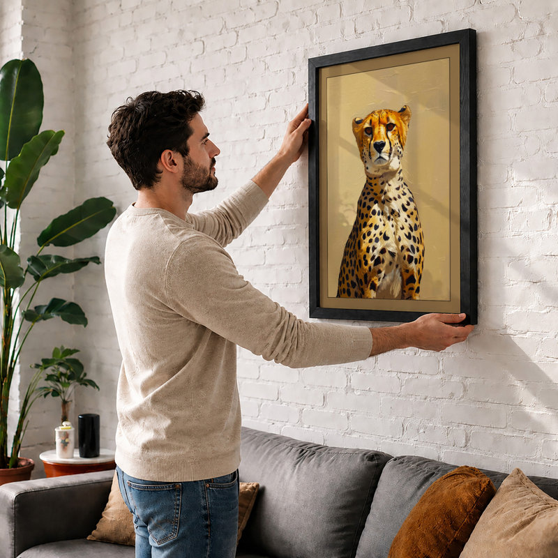 Cheetah Portrait Modern - Framed Print, A1 - 84.1 x 59.4 cm, Black