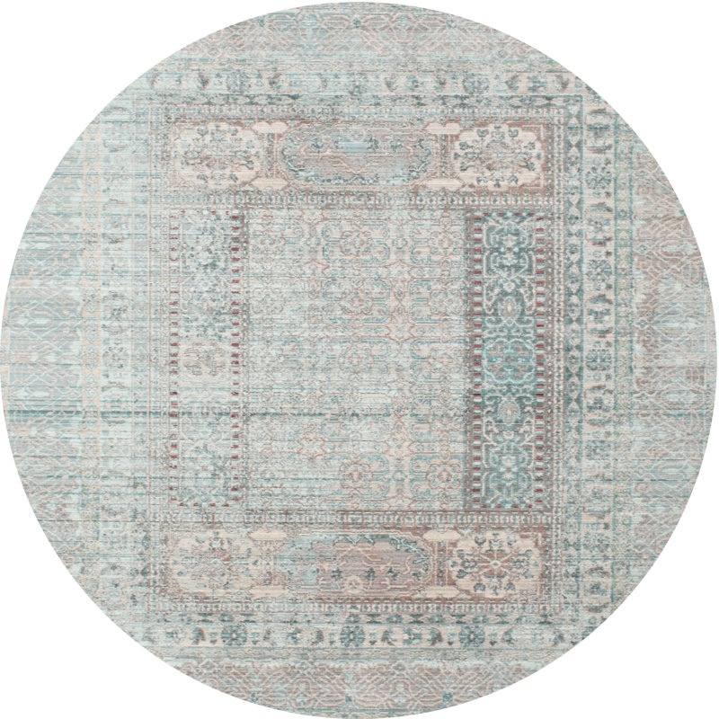 Tapis bleu ciel/gris ciel contemporain, Rond 5 pi
