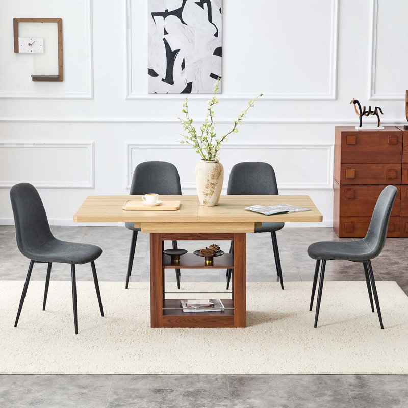 Ensemble de table de salle à manger moderne modulaire 5 pièces et 5 chaises, 59-71 pouces table coulissante avec 4 chaises rembourrées