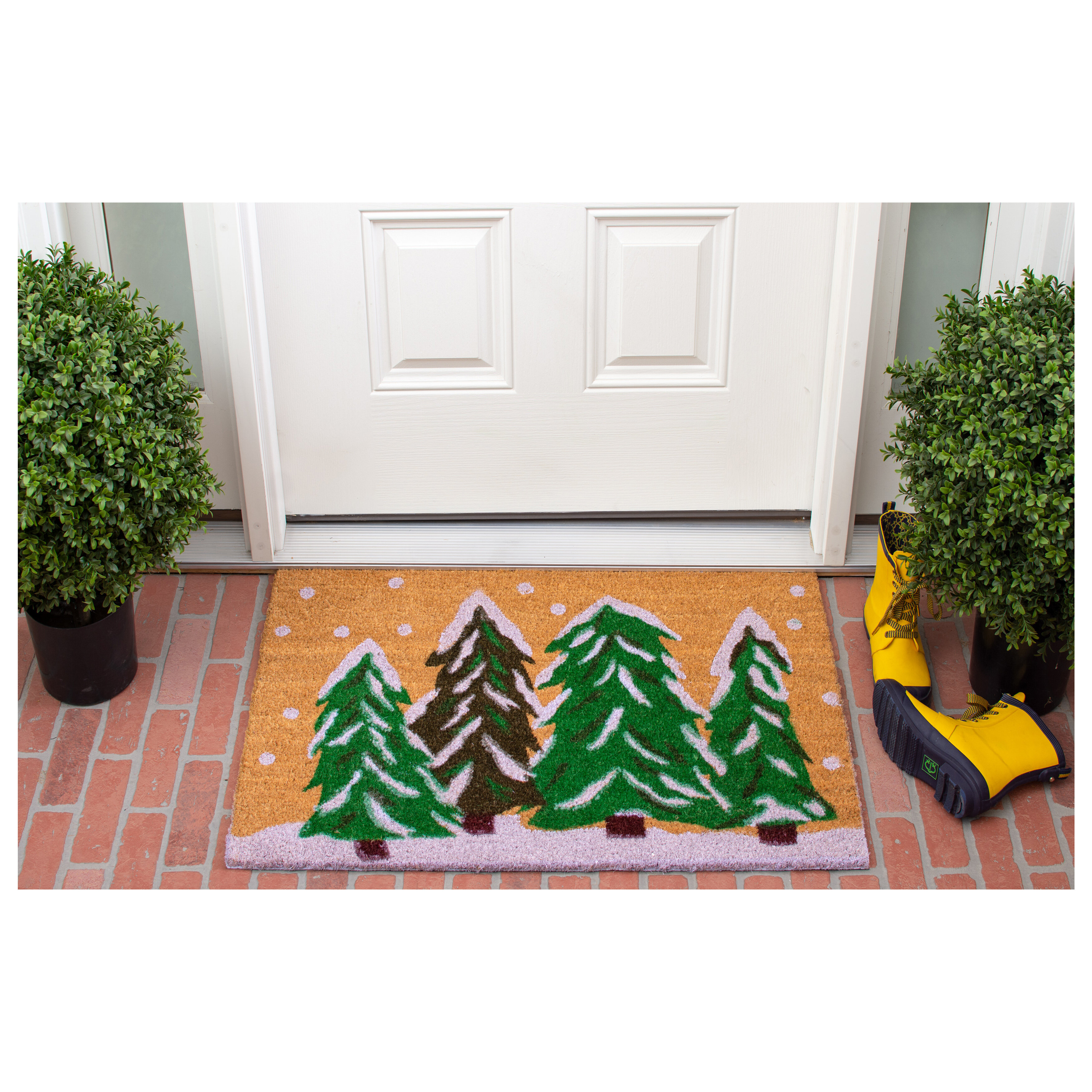 Christmas Door Mat Outdoor for Front Door Decorations , Red Buffalo Plaid  Snowflakes Merry Christmas Doormat,Winter Holiday Welcome Floor Mat Rug  Entryway for Front Porch Farmhouse Decor, 30 x 17 