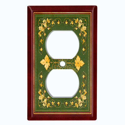 Metal Light Switch Plate Outlet Cover (Elegant Yellow Flower Green Maroon Frame - Single Toggle)