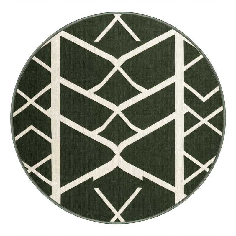 Machine Washable Trellis Green Area Rug, Round 8'