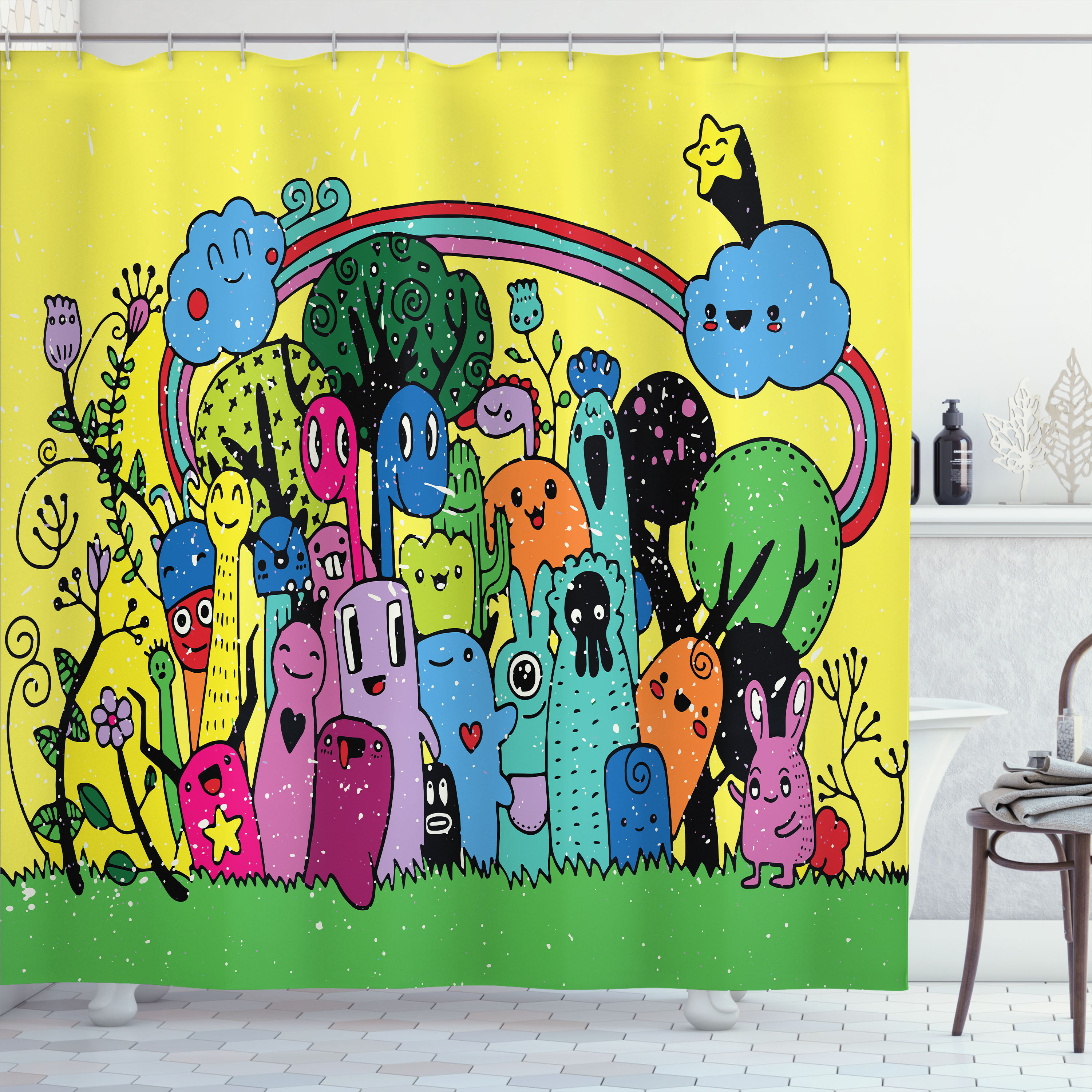 Indigo Safari Indie Shower Curtain Hand Drawn Crazy Doodle Multicolor ...