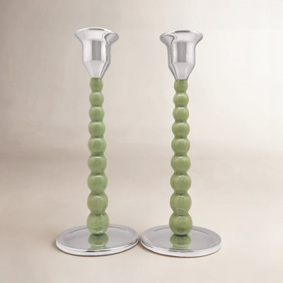 Pearled Aluminum Candlestick Holder