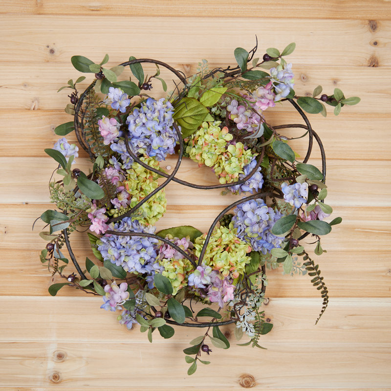 22" Multicolor Artificial Hydrangea Floral Grapevine Wreath