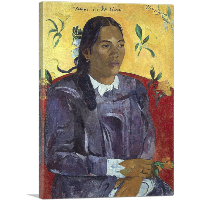 Femme avec une fleur - Vahine No Te Tiare 1891 - reproduction, H 40 po x l 26 po x P 0,75 po