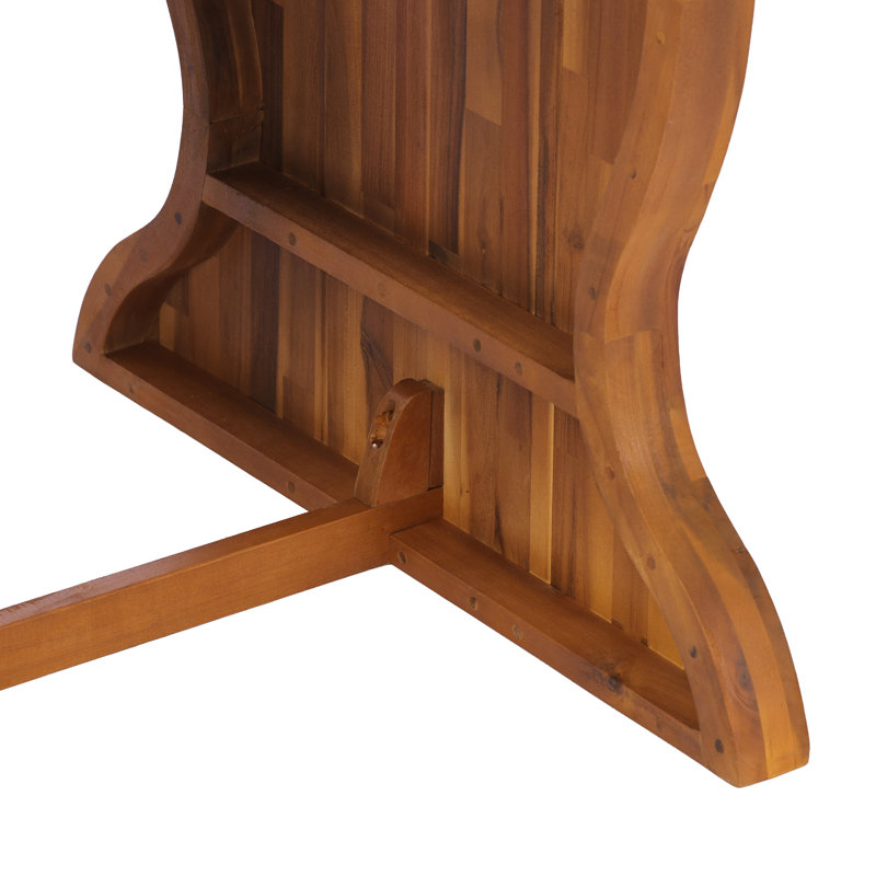 Table de salle à manger d'extérieur en bois d'acacia de style moderne 70 po Aveline avec plateau à lattes et base en tréteaux