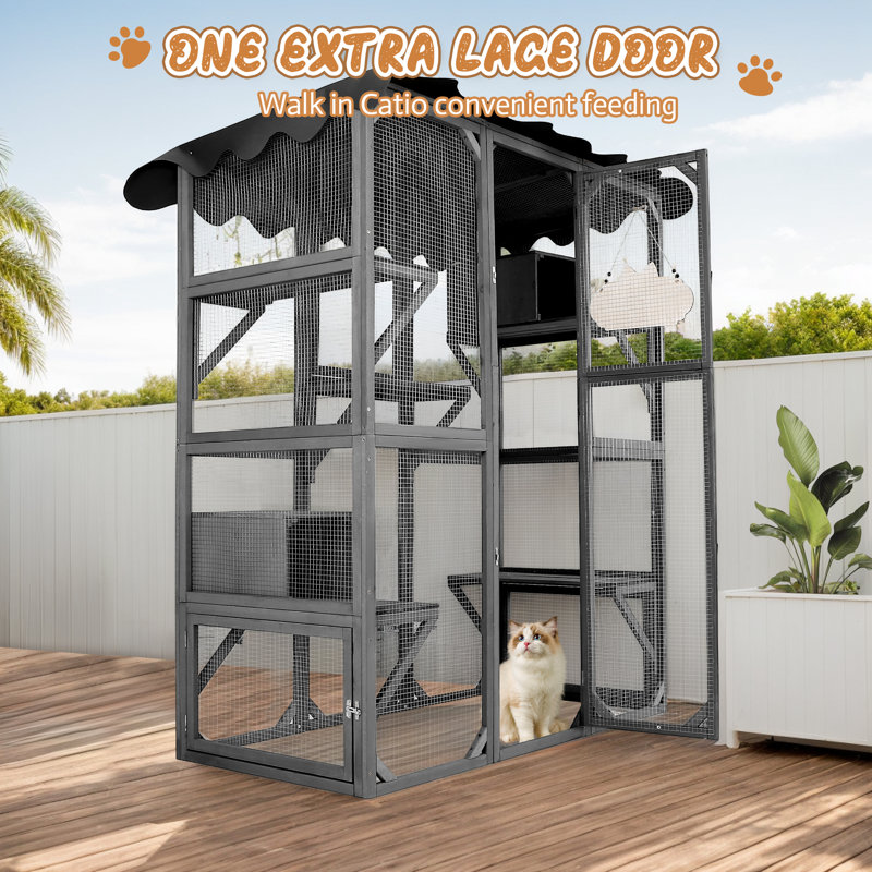 Grand enclos extérieur pour chat 71 po, Gris