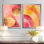Blush doré abstrait, art mural 2 pièces, rosé et arcs dorés, toile métallique rose