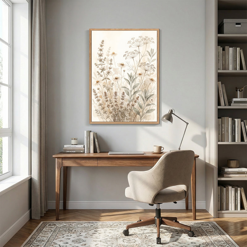 «Wildflower and Herb», illustration botanique sur toile sépia, H 24 po x l 18 po