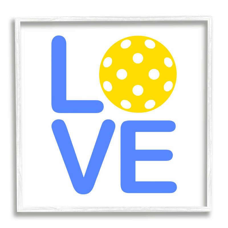 «Blue Wiffle Ball» bleu et jaune par Lil 'Rue, H 12 po x l 12 po x P 1,5 po, Blanc