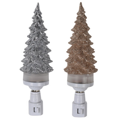 Klaus LED Christmas Tree Night Light - Set of 2 - 2.5" x 2.5" x 8" - Silver, Gold