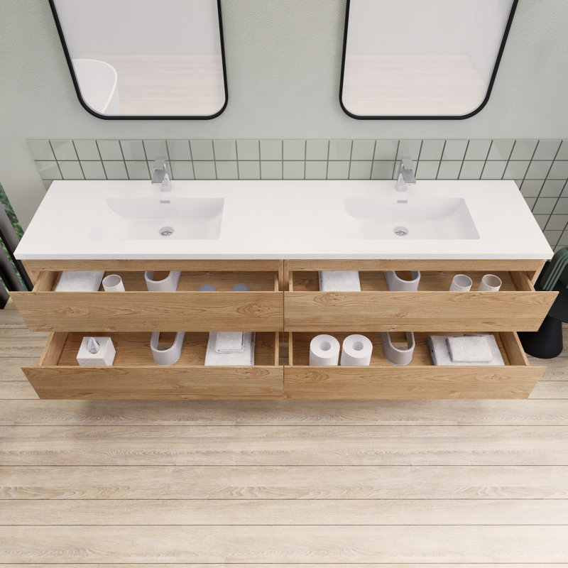 Alfret Ivy Bronx 84" Double Sink Bathroom Vanity Set, England Oak