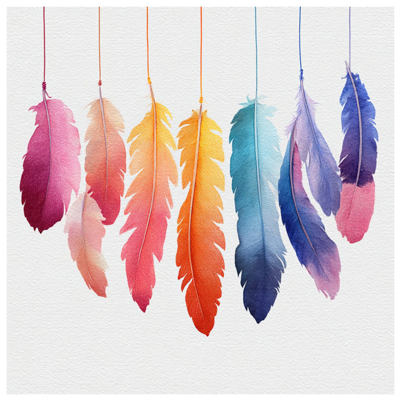 Colourful Hanging Feathers Shower Curtains Extra Long, 70in W x 72in H