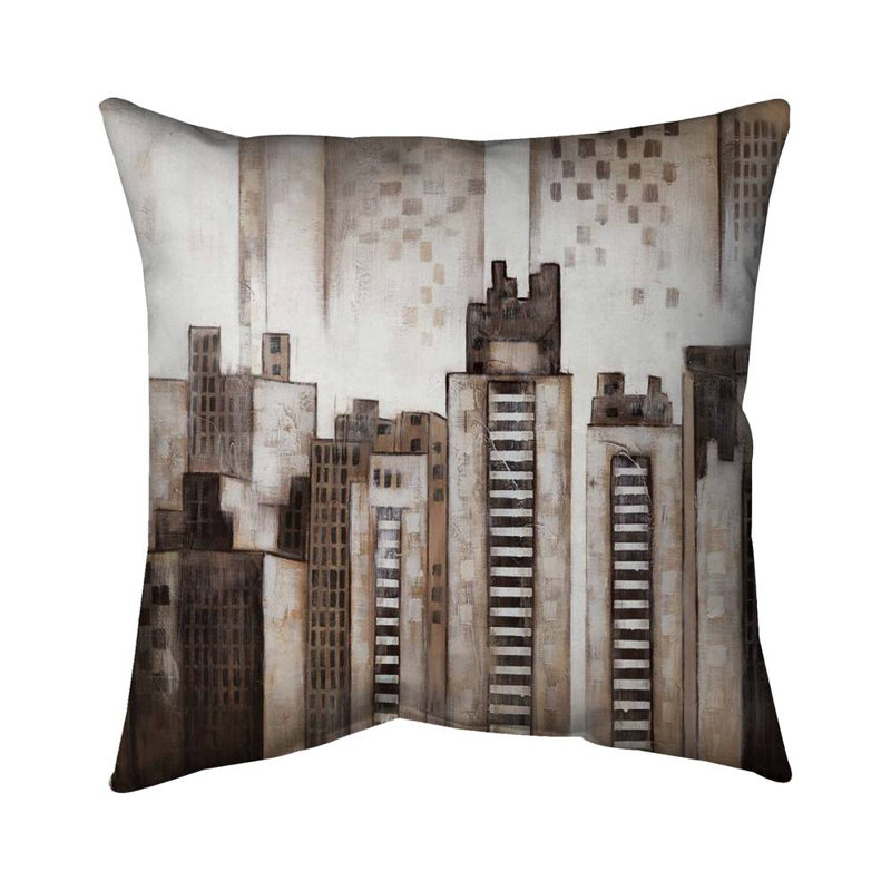 Square city Building Cities poly twill throw pillow – Poly Twill Throw Pillow with Insert, Double-Sided Print