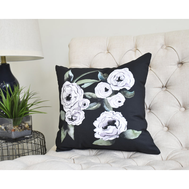 Housse et insert de coussin carré floral Fickle Florals, Noir, 16 po x 1 po