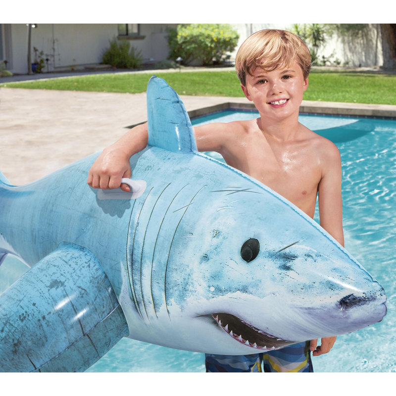 H2OGO! Realistic Shark Ride-On - Blue 72" x 40", Inflatable Ocean Animal Pool Float