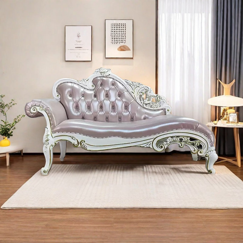 Chaise longue - Similicuir élégant et bois massif, Orienté à gauche (vu de face), Mauve, Blanc / or