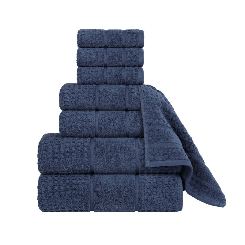  Ensemble de serviettes en coton Zero-Twist - texture gaufrée nid d'abeille - séchage rapide, Marine