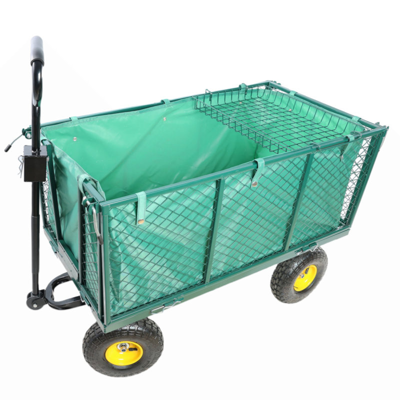 Green Steel Mesh Garden Wagon with Detachable Handle