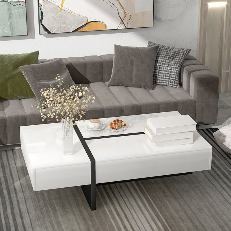 Rectangle High Gloss Surface Cocktail Table, White/Black
